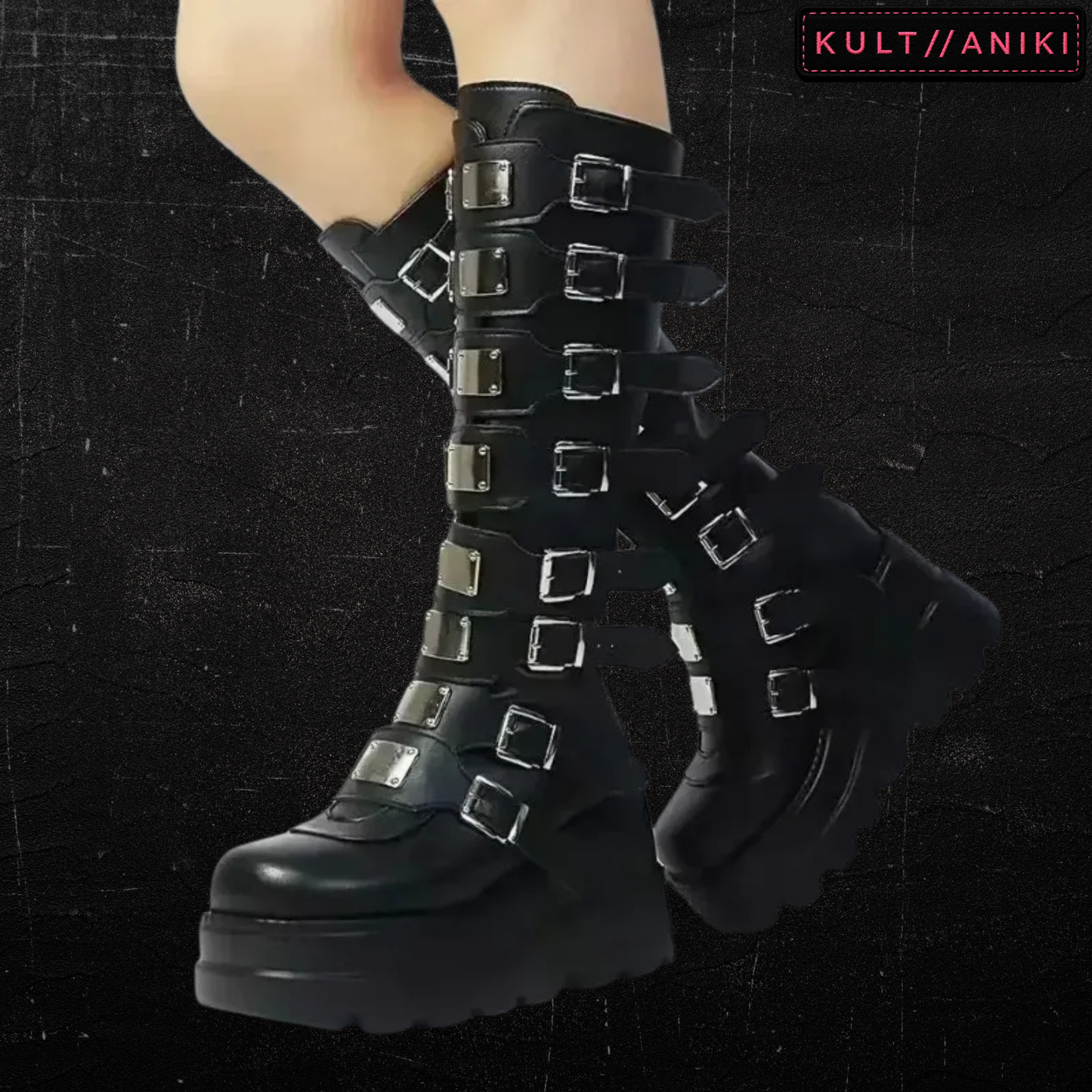 MIDNIGHT//RIOT Buckle Platform Boots